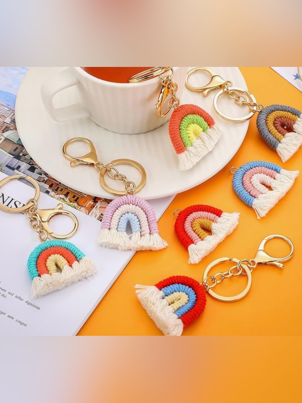 Rainbow Macrame High Quality Lobster Claw Tassel Keychains